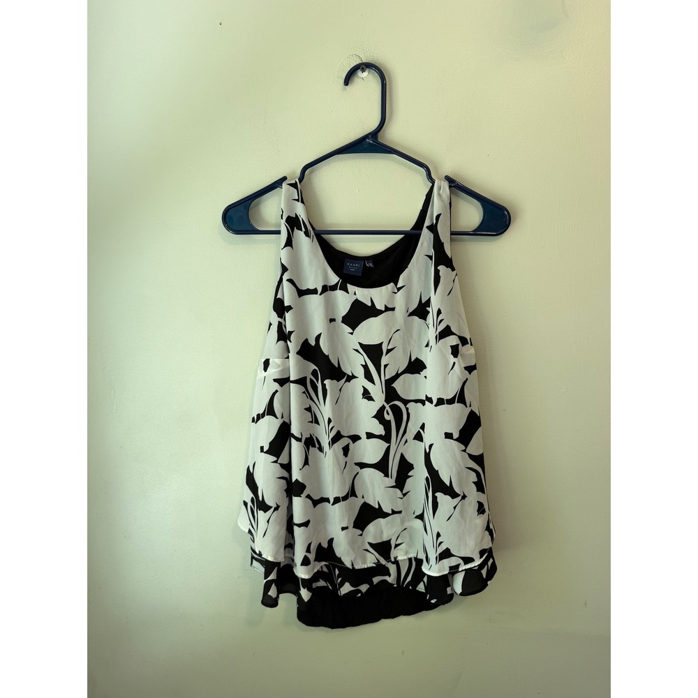 Kaari Blue Curvy Sleeveless Floral Layered Top Black White 1X Mixed Media Tank